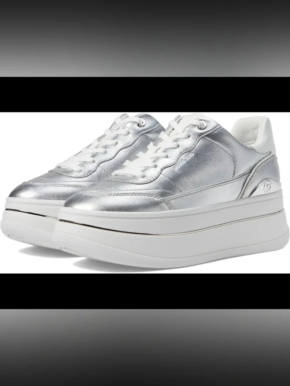 Michael Kors Hayes Lace Up Silver Metallic Platform Lace-Up Sneakers